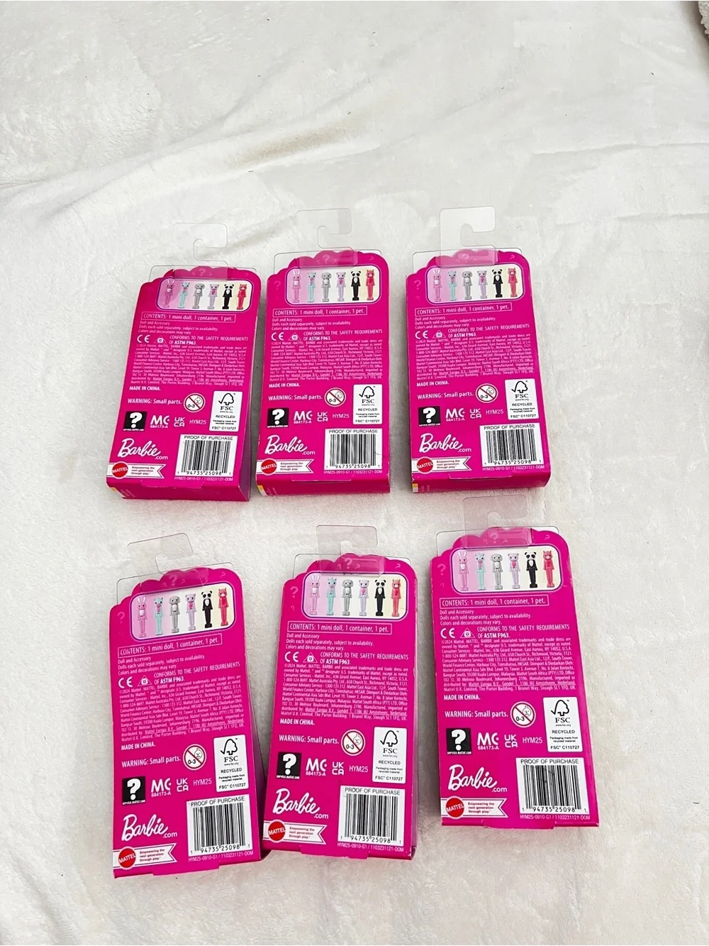 Lot of 6 Barbie Mini BarbieLand Cutie Reveal Doll & Pet, 1.5-inch Ages 4+ Mattel
